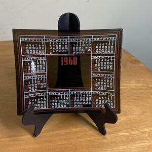 Vintage Mid-Century Modern Square Astray Trinket Tray 1960 Calendar Smokey Glass